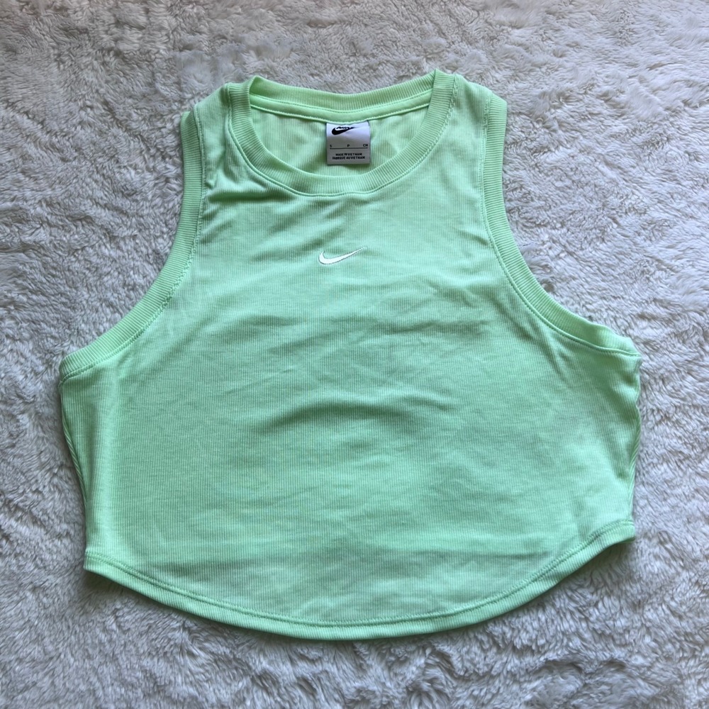 Nike Women's‎ Ribbed Crop Tank Top Lime Green Swoosh Racerback Sleeveless Small
